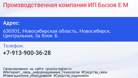 Производственная компания ИП Бызов Е М  - визитка