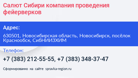 Салют Сибири компания проведения фейерверков - визитка