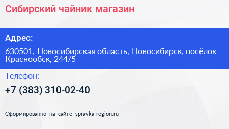 Сибирский чайник магазин - визитка