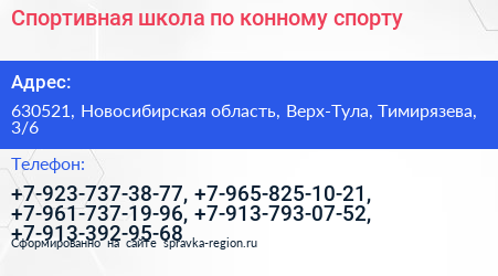 Спортивная школа по конному спорту - визитка