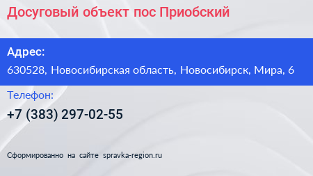 Досуговый объект пос Приобский - визитка