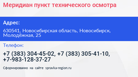 Меридиан пункт технического осмотра - визитка