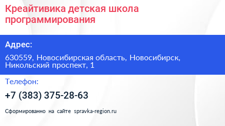 Креайтивика детская школа программирования - визитка
