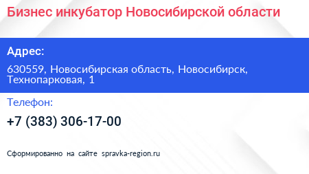 Бизнес инкубатор Новосибирской области - визитка