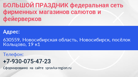 БОЛЬШОЙ ПРАЗДНИК федеральная сеть фирменных магазинов салютов и фейерверков - визитка