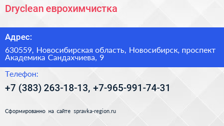 Dryclean еврохимчистка - визитка