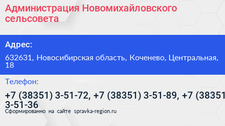 Администрация Новомихайловского сельсовета - визитка