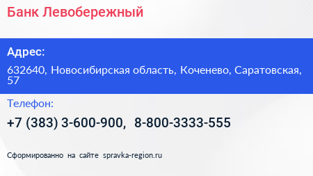 Банк Левобережный - визитка