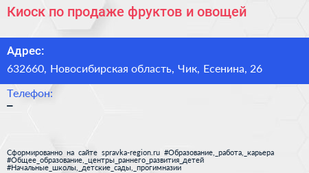 Киоск по продаже фруктов и овощей - визитка