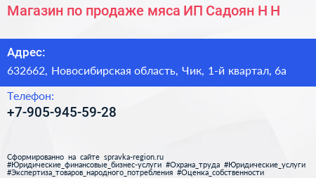 Магазин по продаже мяса ИП Садоян Н Н  - визитка