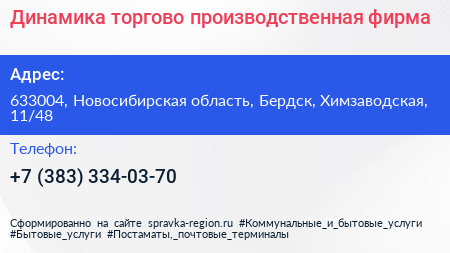 Динамика торгово производственная фирма - визитка