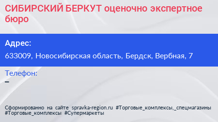 СИБИРСКИЙ БЕРКУТ оценочно экспертное бюро - визитка