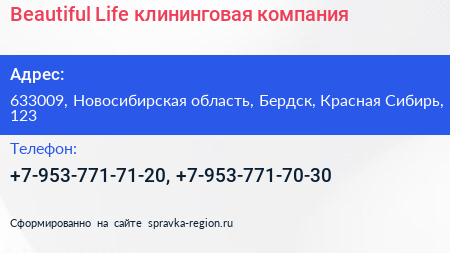 Beautiful Life клининговая компания - визитка