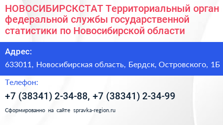 НОВОСИБИРСКСТАТ Территориальный орган федеральной службы государственной статистики по Новосибирской области - визитка