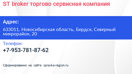 ST broker торгово сервисная компания - визитка