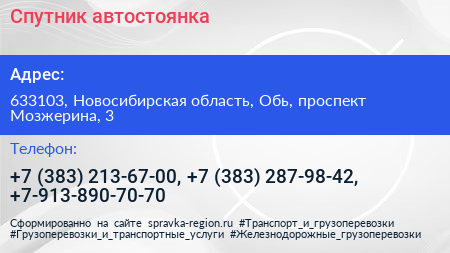 Спутник автостоянка - визитка