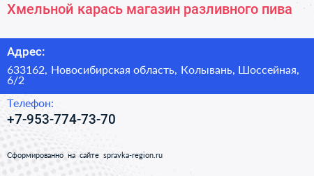 Хмельной карась магазин разливного пива - визитка