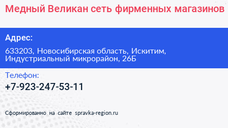 Медный Великан сеть фирменных магазинов - визитка