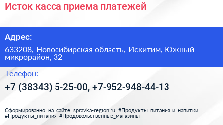Исток касса приема платежей - визитка
