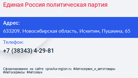 Единая Россия политическая партия - визитка
