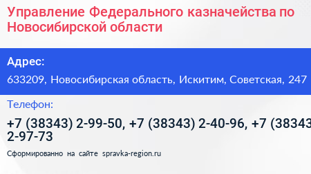 Управление Федерального казначейства по Новосибирской области - визитка