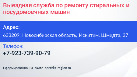 Выездная служба по ремонту стиральных и посудомоечных машин - визитка