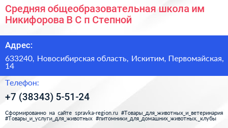 Средняя общеобразовательная школа им Никифорова В С п Степной - визитка