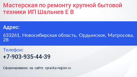 Мастерская по ремонту крупной бытовой техники ИП Шальнев Е В  - визитка