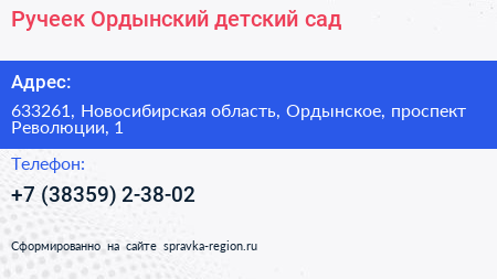 Ручеек Ордынский детский сад - визитка