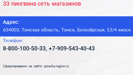 33 пингвина сеть магазинов - визитка