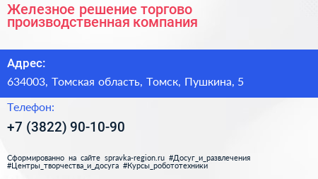 Железное решение торгово производственная компания - визитка