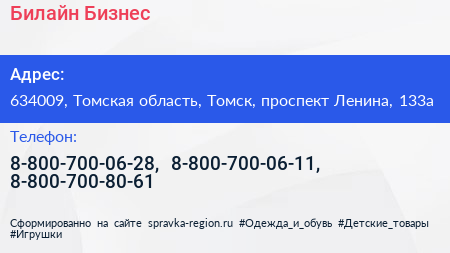 Билайн Бизнес - визитка