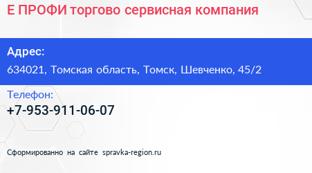 Е ПРОФИ торгово сервисная компания - визитка