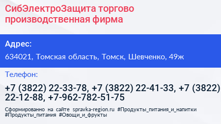 СибЭлектроЗащита торгово производственная фирма - визитка