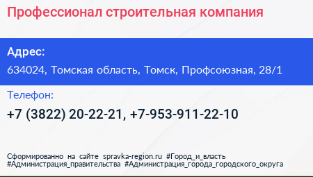 Профессионал строительная компания - визитка