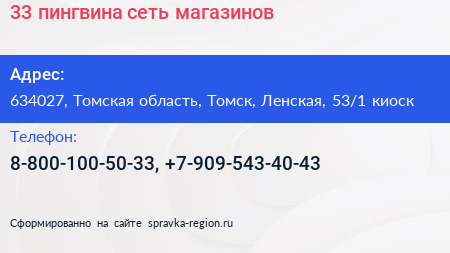 33 пингвина сеть магазинов - визитка