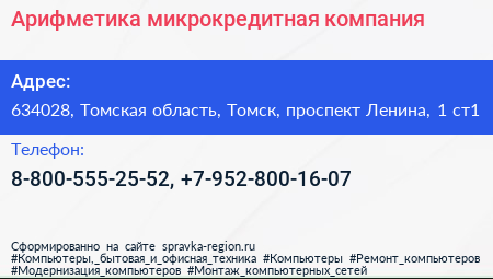 Арифметика микрокредитная компания - визитка