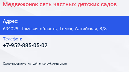 Медвежонок сеть частных детских садов - визитка