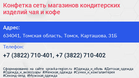 Конфетка сеть магазинов кондитерских изделий чая и кофе - визитка