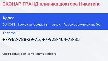 СКЭНАР ГРАНД клиника доктора Никитина - визитка