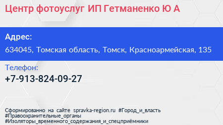 Центр фотоуслуг ИП Гетманенко Ю А  - визитка
