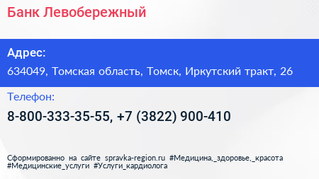 Банк Левобережный - визитка