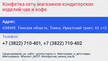 Конфетка сеть магазинов кондитерских изделий чая и кофе - визитка