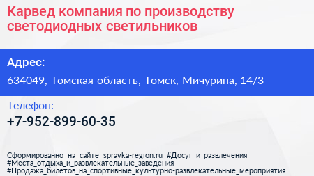 Карвед компания по производству светодиодных светильников - визитка