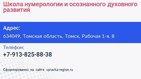 Школа нумерологии и осознанного духовного развития - визитка