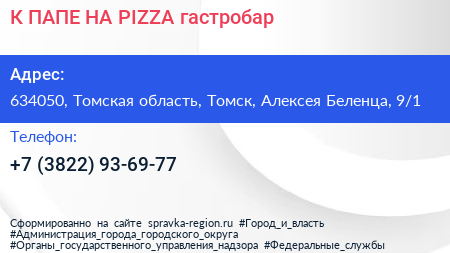К ПАПЕ НА PIZZA гастробар - визитка