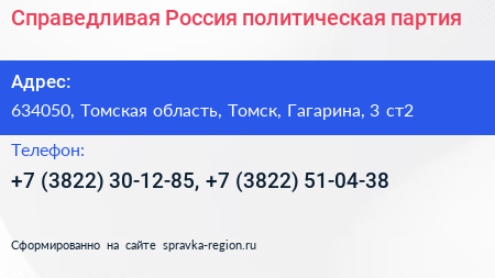 Справедливая Россия политическая партия - визитка