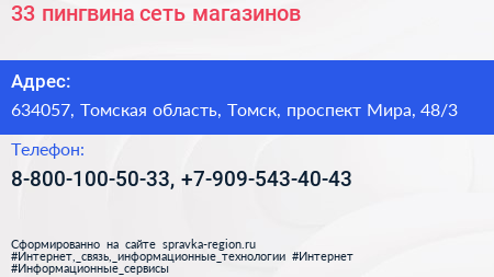 33 пингвина сеть магазинов - визитка