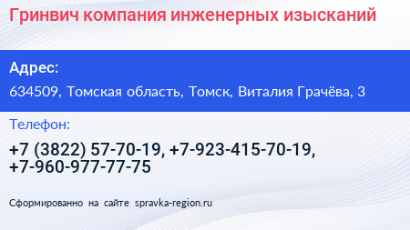 Гринвич компания инженерных изысканий - визитка