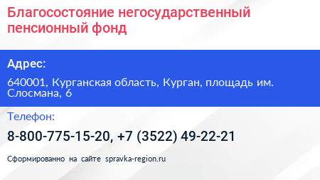 Благосостояние негосударственный пенсионный фонд - визитка